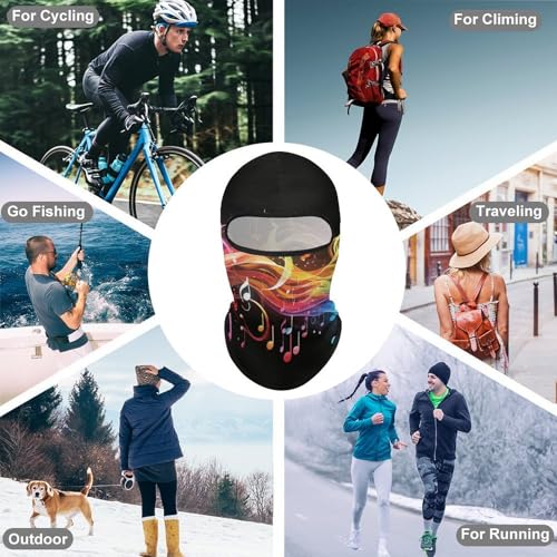 Balaclava para hombre, máscara para esquí y ciclismo con diseño de notas musicales arcoíris, cubreboca facial para invierno miniatura 6