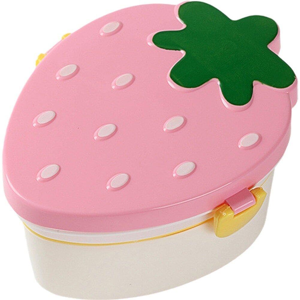 Danlai Unisex Pink Bento Box 2 Layer Lunch Boxes Leakproof Bento Box For Adults Kids With Cutlery Cute Strawberry Shape Salad Sandwich Box