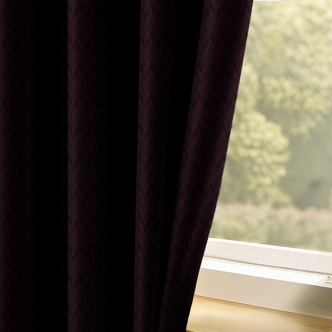 LINENWALAS 100% True Blackout Curtains 9 Feet Long - 1 Panel Curtain, Herringbone Embossed Design Complete Light Block Thermal Insulated & Noise Reducing Room Darkening Curtains for Living Room (Wine)