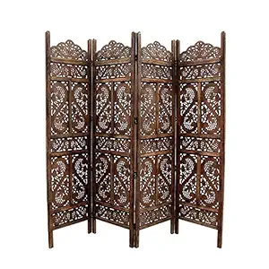 Artesia Handcrafted 4 Panel Wooden Room Partition & Room Divider (Brown)