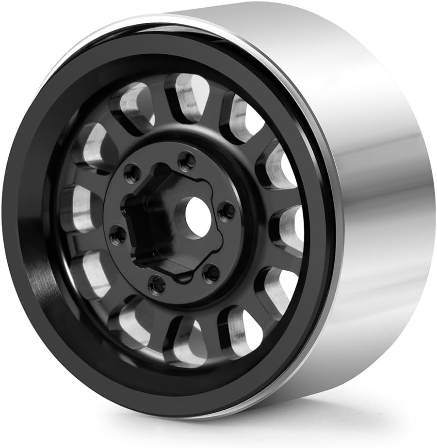 MORLORDY 4Pcs 1.0 Plus Beadlock Wheel Rims for 1/24 RC Crawlers Axial SCX24 Gladiator Deadbolt Bronco C10 JLU Upgrade Parts (Black)