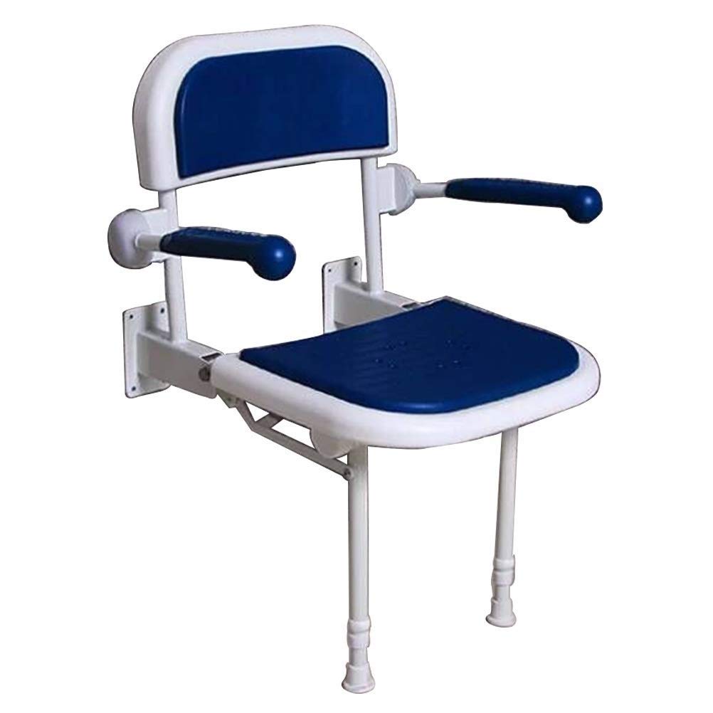 Sgabello da Doccia, Sedile da Doccia, Sgabello da Doccia, Sedia da Bagno Antiscivolo per Anziani/Donne Incinte con Schienale, Panca da Bagno Pieghevole da Parete con Braccioli Flessibili