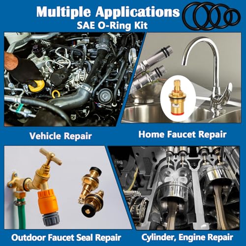 Image of XBVV 407 Pcs Universal SAE O Ring Assortment Kit,32 Inch Sizes Standard Nitrile Rubber O'ring Set for Automotive Hydraulic Faucet Professional Plumbing Pressure Washer Air or Gas Sealing Repair