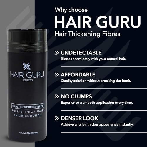 HAIR GURU LONDON Thickening Fibres 28g | 15 Colours | Instantly Conceals Hair Loss or Thinning Patches | Full & Thick Hair In Seconds | Hair Powder for Women & Men (Black) - Image 5
