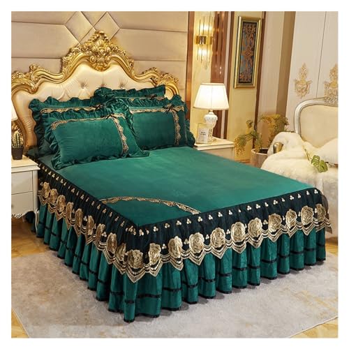 Luxus-Tagesdecken-Set für Hochzeitsbett, Betthimmel mit Spitze, King-Size-Bettvolant & Kissenbezügen, Smaragdgrün, 3-teiliges Set, 150 x 200 cm, elegante Heimdekoration