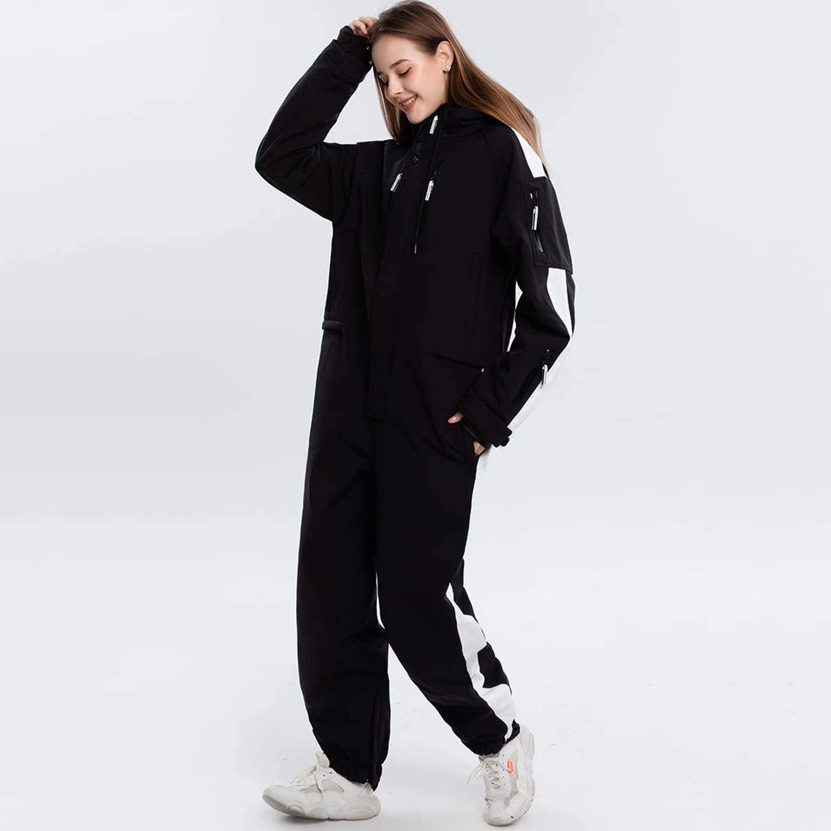Caige Traje de esquí de una Pieza para Mujer Adulto al Aire Libre al Aire Libre Impermeable con Capucha de Nieve con Capucha de Invierno Ropa Exterior de esquí Caliente