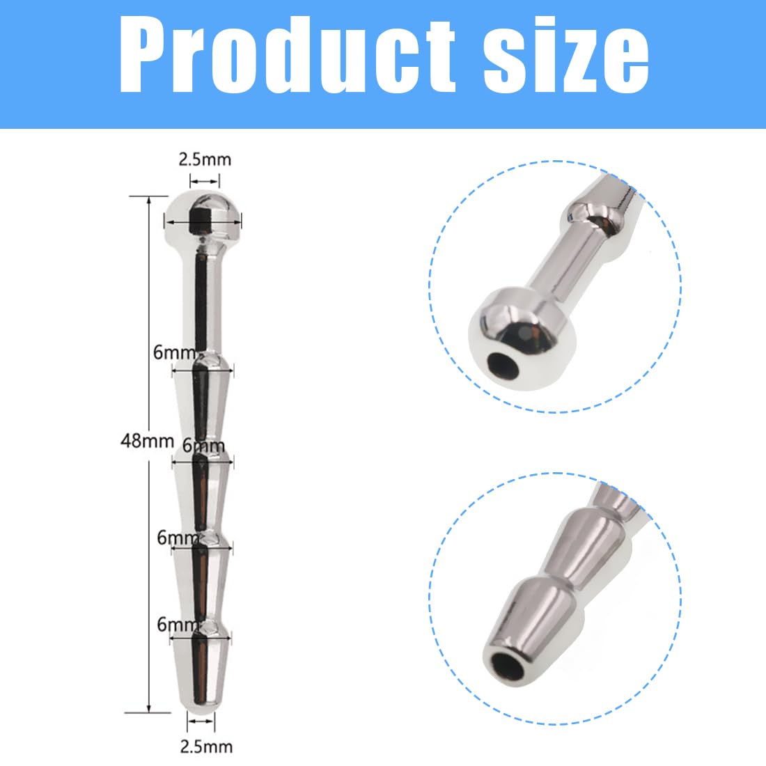 Dilatatore Uretra Uomo Filettato in Acciaio Inossidabile, Plug Dilatatori del Pene Vuoto per Uomini Acciaio Fetish per la Masturbazione (6mm), 1 pezzo