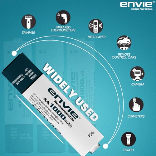 Image of Envies (ECR11MC + 1000 4PL) SprintX Ultra Fast Rechargeable Batteries Charger for AA & AAA Ni-Cd with 4xAA1000mah Rechargeable Batteries, with Over Charge Protection