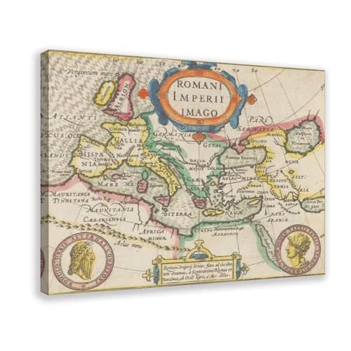 BFTIUTG Póster de lienzo con mapa histórico del Imperio Romano alrededor de 1609 para decoración de pared, pinturas para sala de estar, dormitorio, 30 x 45 cm