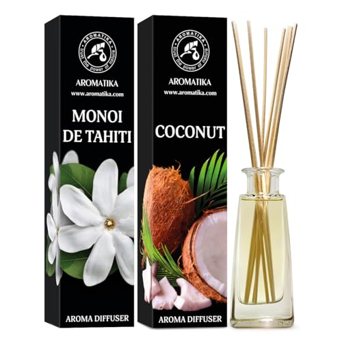 Difusor Aromas de Monoi de Tahiti & Coco Set 2x100ml - Difusores Aromáticos - Fragancia Fresca y Duradera - Difusor Perfumado - Fragancia para Habitación - Aromaterapia