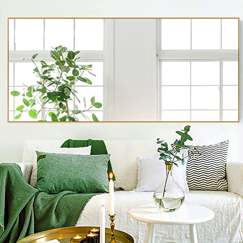 Image of NeuType Large Rectangle Wall Mirror - 47 inchx22 inch, Hanging Mirror for Bedroom, Bathroom, Living Room - Aluminum Alloy Thin Frame, Gold Finish