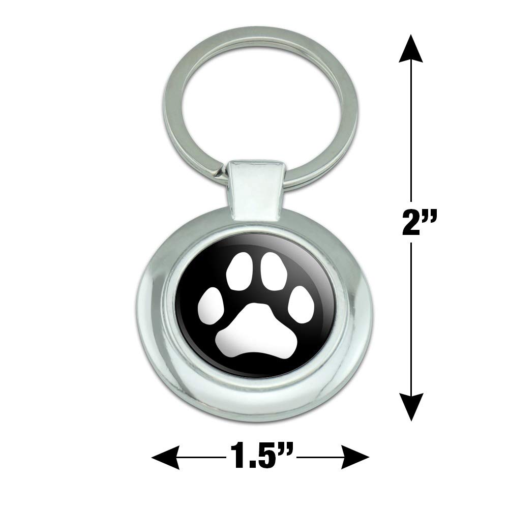 GRAPHICS & MORE Paw Print Dog Cat White on Black Keychain Classy Round Chrome Plated Metal