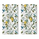 Croar Flower Lemon Kitchen Dish Towels Set of 2, Floral Hummingbird Citrus Branches Drying Hand Towel Baking Cooking Cloth, Spring Summer Botanical Bathroom Home Decoration 18'' x 26''