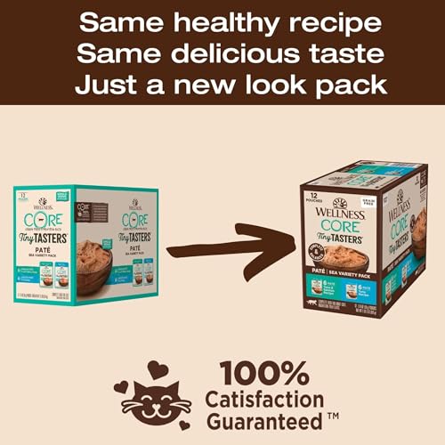 Wellness CORE Tiny Tasters Pate Variety Pack Adult Wet Cat Food, Natural, Protein Rich, Grain Free, Sea Recipies, 1.75 oz, Pack of 12 Pouches - image 4