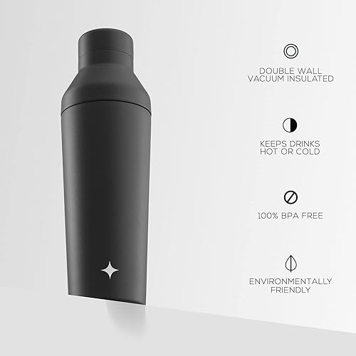 Miniatura 4 de JoyJolt Botella mezcladora de proteínas y cócteles con triple aislamiento. Taza agitadora de 20 onzas con tapa de medición de alcohol y tapa de