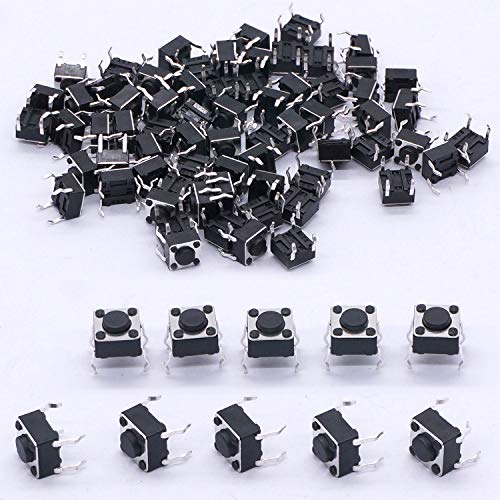 Taiss/100 Pcs 6 X 6Mm X 4.3Mm Pcb Momentary Tactile Tact Push Button Switch 4 Pin Dip (Black) #TOP4