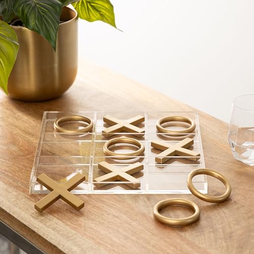 Deco 79 Metal Tic Tac Toe Game Set con piezas doradas, 12" x 1" x 12", Dorado miniatura 3