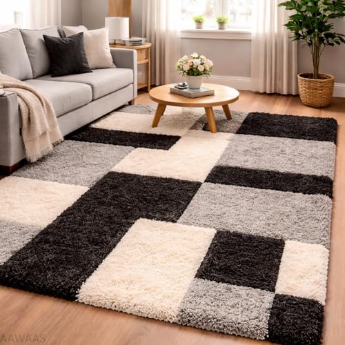 Image of 3D Shaggy Polyester Carpet Rug Runner Area Mats for Bedroom /Living Area /Home with Anti Slip Backing Soft /Fluffy Hight Pile - (3D Black B, 6x9 feet)