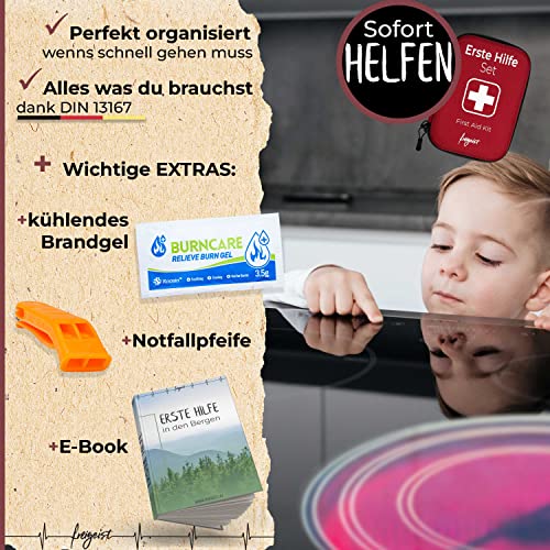 Erste Hilfe Set Outdoor - Inhalte Deutsche DIN 13167 + Burncare + Notfallpfeife, First Aid Kit Outdoor, Erste Hilfe Set Fahrrad, Erste Hilfe Set Wandern, Reiseapotheke gefüllt von freigeist - Image 6