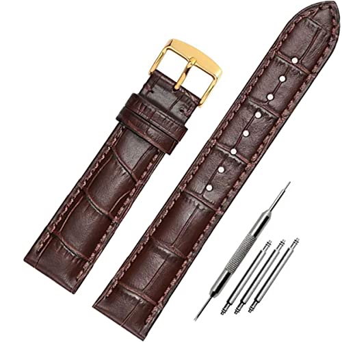 FOUUA Correa de reloj Correa de cuero genuino Correa de reloj Correa de pulsera de repuesto en relieve de cocodrilo Oro Plata 12 13 14 15 16 17 18 19 20 21 22 24 mm