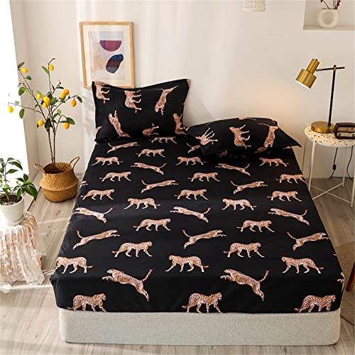 Hiseng Jersey Spannbettlaken, Weiches Microfaser Spannbetttuch Leintuch, bis 30cm Matratzenhöhe, Elastisches Matratzenschoner für Boxspringbett & Wasserbett (120x200x30cm,Leopard)