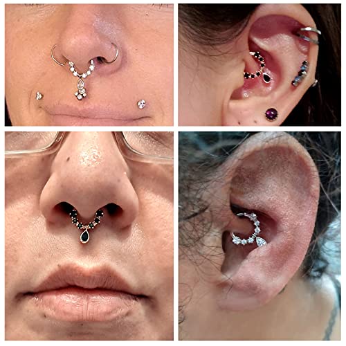 Melighting 16G Septum Jewelry Teardrop Dangle Septum Rings Women 316L Stainless Steel Clear Cz Daith Earrings Helix Earrings Cartilage Tragus Earring Piercing Jewelry For Men #TOP4