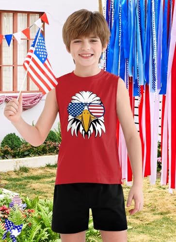 Image of Boys 4th of July Patriotic Sleeveless Tee American Flag Tank Top 6-14 Years