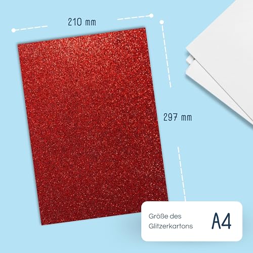 RAYLU PAPER - Farbige Glitzer-Kartons in A4-Größe und 200 g/m² Dicke, Blätter aus Karton mit Glitzer für Bastelarbeiten, 3 Stück (rot)