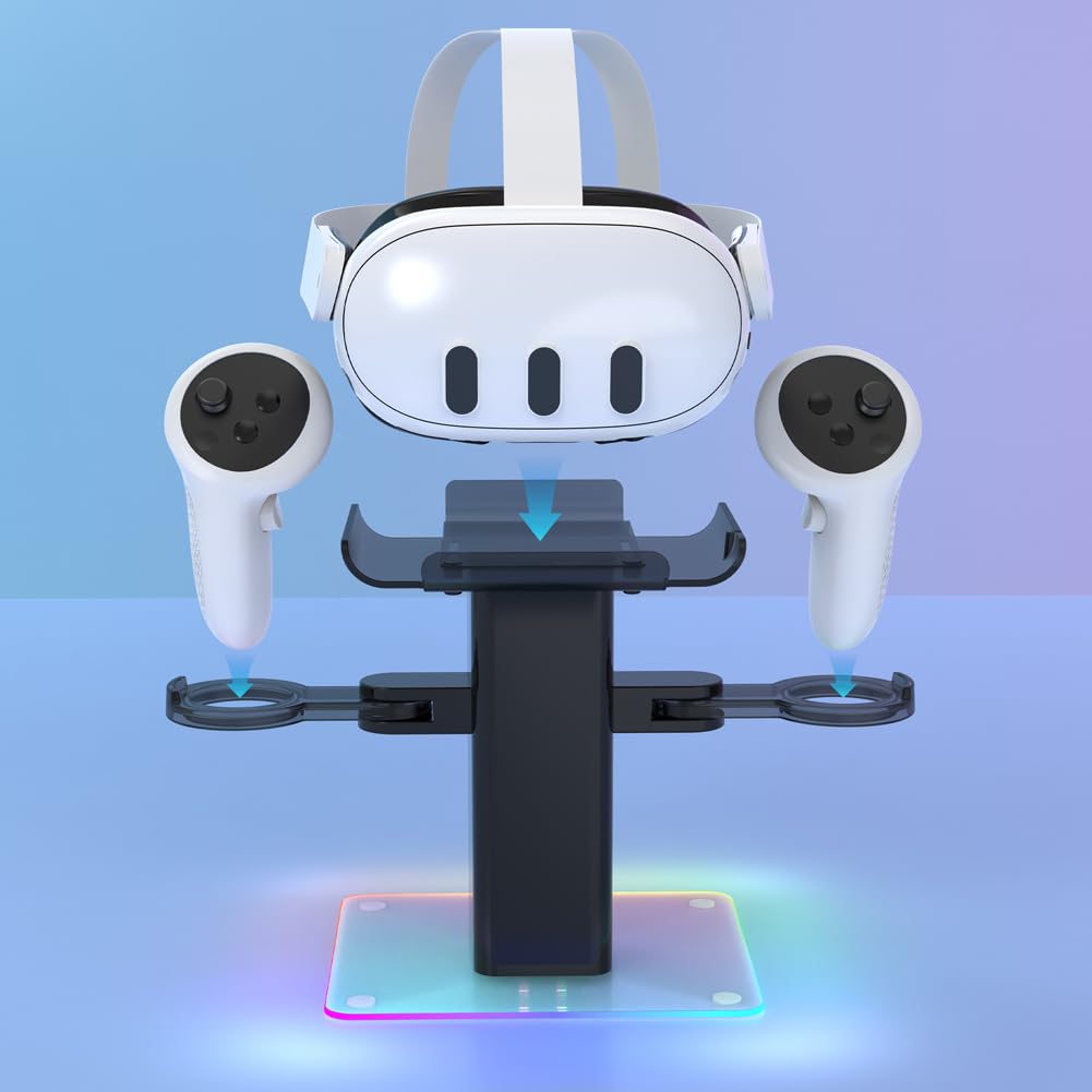 VR Ladestation mit RGB-Beleuchtung für Quest 3S, Headset-Ständer und Controller-Halterung