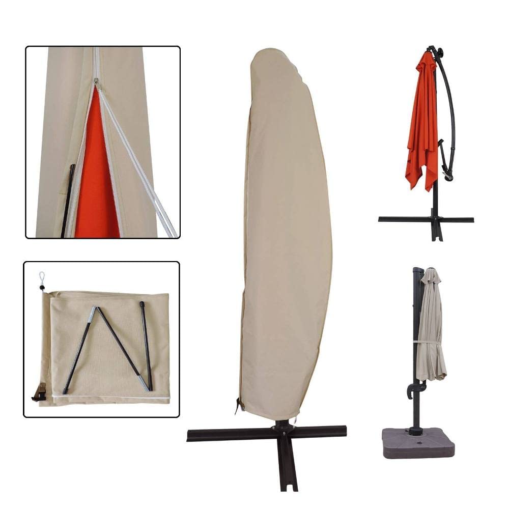 Sand Brown Color Durable, Heavy Duty, Outdoor Protective Offset Patio Umbrella Cover with Rod & Zipper Design Lightweight Elegant | All Season Breathable UV Water Weather Proof Aesthetic Pretty Ivory