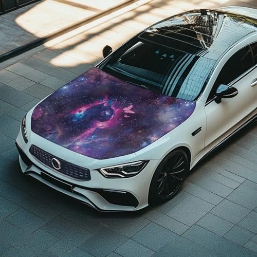 Image of Car Hood Cover Protector,Snowproof Waterproof Comfortable Print Hood Covers for Cars,Decoration Universal Car Accessories Cat Butterfly Print