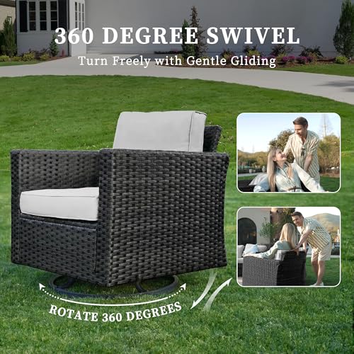 Image of UDPATIO Patio Furniture Set with Fire Pit Table, Rocking Swivel Chairs, 5 Pieces Outdoor Furniture Sets, All-Weather Wicker Outdoor Sectional Sofa with Cover, 4'' Thickened Cushion, Light Grey
