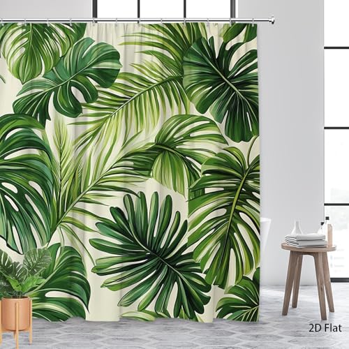 Rideau de douche Monstera en polyester imperméable 120x180 avec crochets - 3
