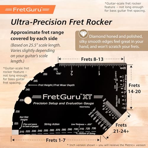 Image of FretGuru XT Metric+ Guitar String Action Gauge | Pro Fret Rocker, Bridge & Pickup Spacing Ruler | Advanced Ultra-Precision MOAGG Technology | Luthiers Guitar Setup Tool | Fret Height /Fret Wear Check
