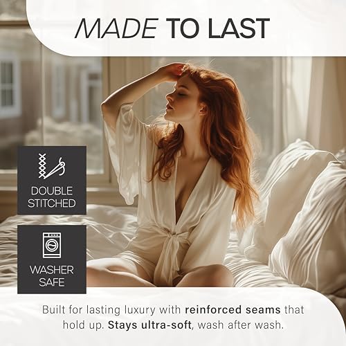 HARMONIC SILVER Eucalyptus Collection Split King Size Sheet w/Silver Ions | 100% Tencel | Ultra Soft | Cooling for Hot Sleepers | 18" Deep Pocket [Dune] by HARMONIC SILVER - Image 9