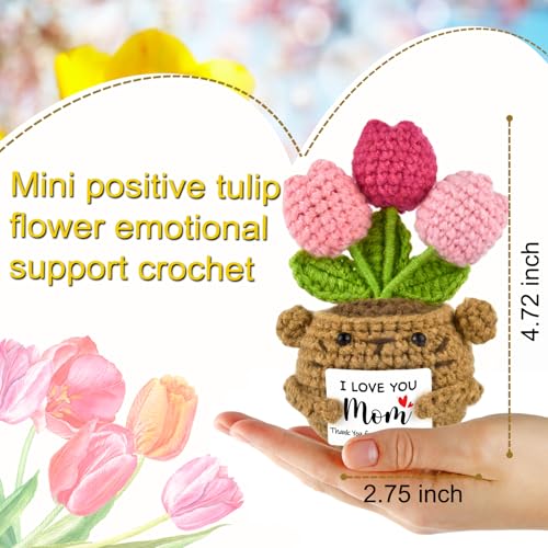 Gifts for Mom from Daughter Son,Handmade Positive Tulip Flower Crochet Gift - image 3