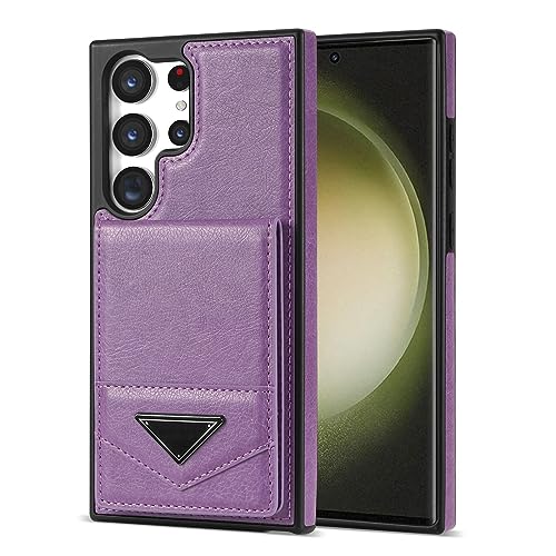 CQSJX Coque en Cuir pour Samsung Galaxy S24 Ultra/S24 Plus/S24, Housse Rabat Magnétique, Mince Portefeuille avec Blocage RFID Emplacements Cartes,Violet,S24