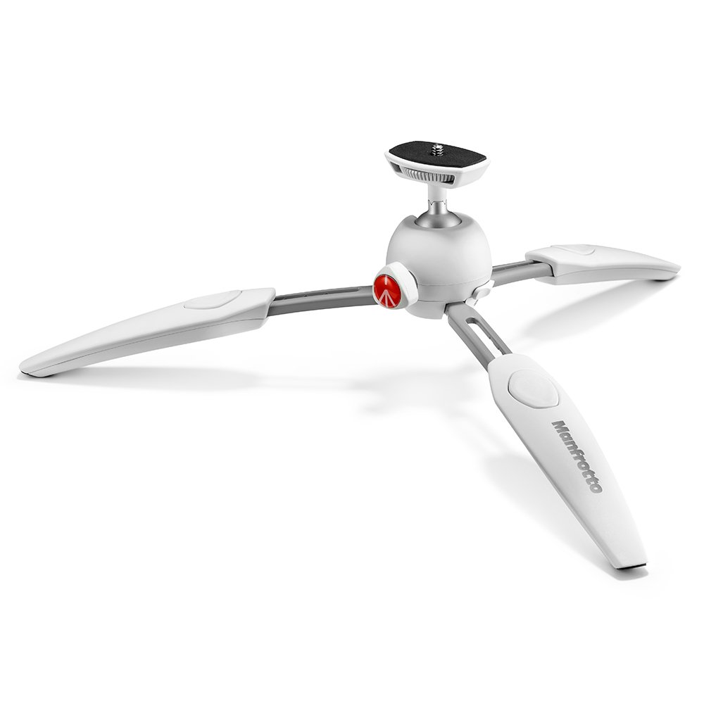 Manfrotto MTPIXIEVO-WH, PIXI EVO 2-sekcyjny mini statyw, składany, kompaktowy rozmiar, do lustrzanek cyfrowych klasy wejściowej, kompaktowych kamer systemowych, bezlusterkowy, biały