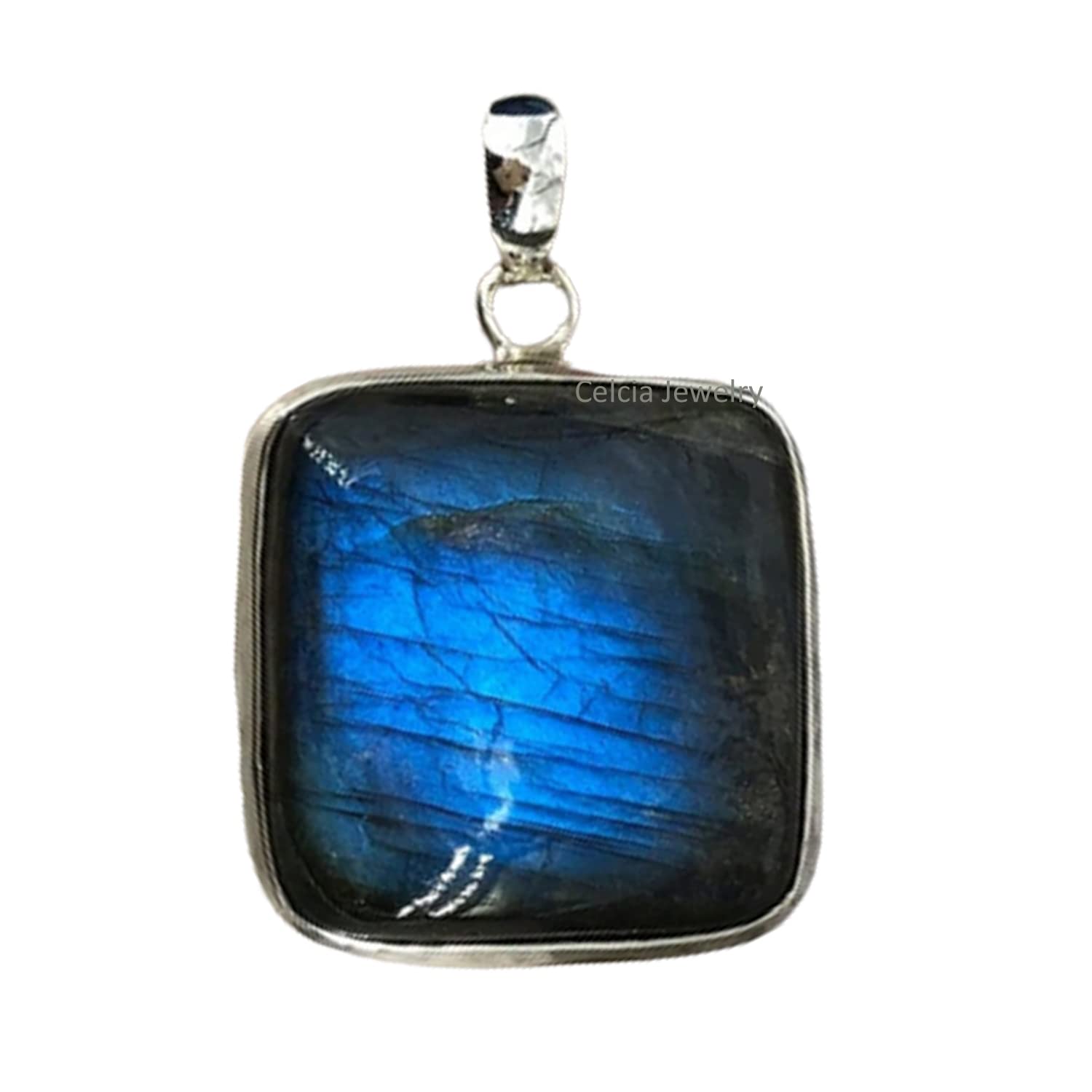 Massiver 925er Sterlingsilber-Anhänger für Damen und Herren, natürlicher Labradorit-Cabochon-Edelstein, erstaunlicher handgefertigter Schmuck für Sie und Ihn