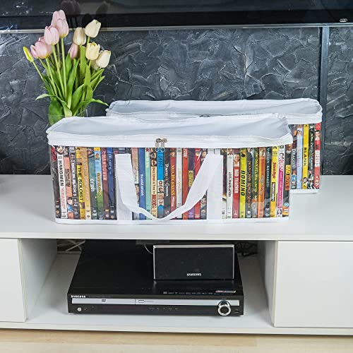 Made Easy Kit DVD Storage Case - Clear PVC Organizer With Triple-Stitched Handles, Dividers - Stackable, Space-Saving, Fits 40 DVDs - Containers For Movie Discs, Video Games, VHS Tapes - White, 4 Bags - Thumbnail 5