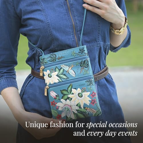 Image of Anuschka Women's Leather Crossbody Bag - Hand-Painted Genuine Leather Handbag with Pockets for Everyday Use - 448