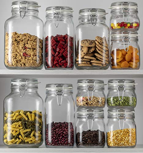 Bormioli Rocco - Food Storage Container - Glass Fido Jars - Hermetic Sealed Hinged Airtight Lid For Fermenting, With Paksh Chalkboard Labels 25 1/4 Ounce (.75 Liter) #TOP2