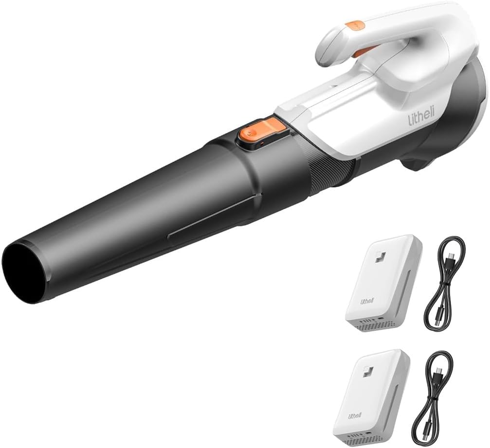 Litheli Cordless Leaf Blower with 2 Batteries, 2-Speed 350CFM for Dry Leaves, Dust & Car Drying