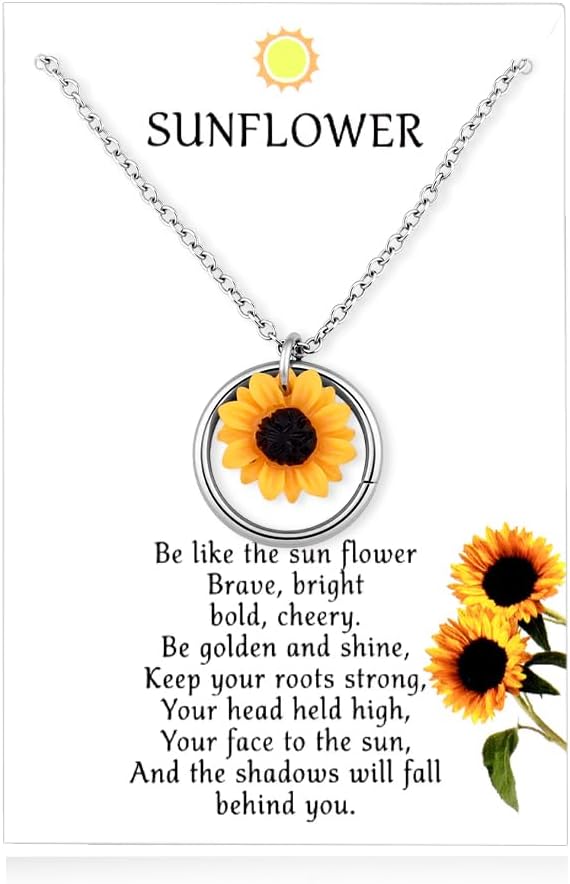 Inspirational Sunflower Necklace Gifts for Women Birthday Christmas Gifts for Women Friends Mom Daughter Granddaughter Niece Gift for Sunflower Lovers
