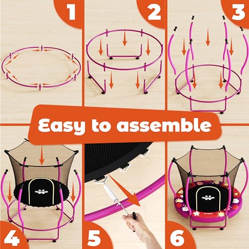 Happin Trampoline pour tout-petits de 140 cm, ensemble de jeu intérieur et extérieur de 1 à 6 ans, trampoline pour enfants, mini trampoline ultra sûr pour enfants avec filet de sécurité, cadeaux – Image 7