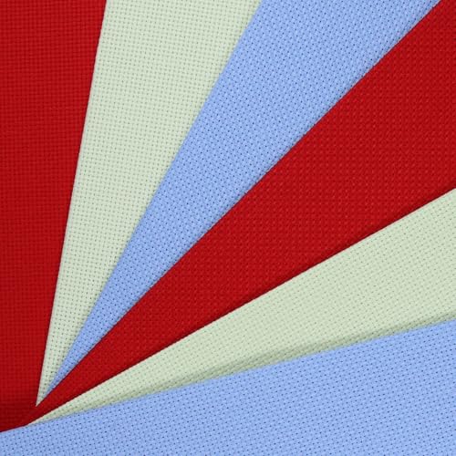 Image of KCS 6 pc of 12 inch x 18 inch(30cmx45cm) 14CT Counted Cotton Aida Cloth Cross Stitch Fabric (Light Blue+Light Green+Red)
