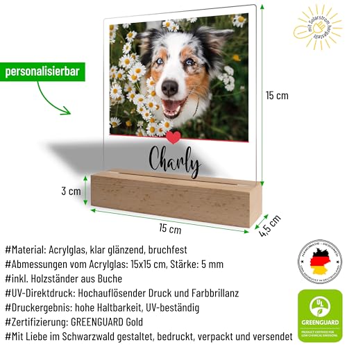 True Statements Personalisiertes Foto Geschenk für Hundebesitzer: Acrylaufsteller mit eigenem Bild, Geschenke für Hundeliebhaber Haustiere- Acrylglas inkl. Holzsockel - 15x18 cm (Herzlinie)