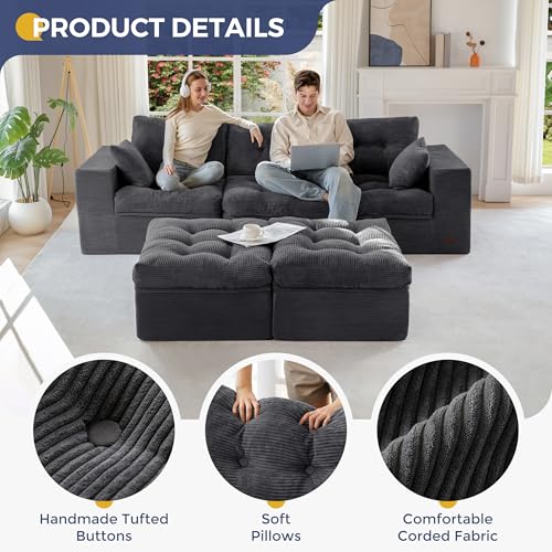 Image of MAXYOYO 104 inch U Shaped Modular Sectional Sofa with 2 Ottomans, Cloud Boneless Couch with Layered Cushion, Flexible Module Combination Sofa for Living Room, No Assembly Required, Dark Grey