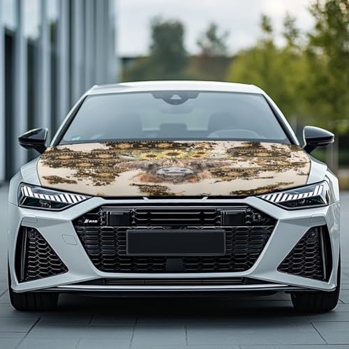 Image of 3.3x5 Ft Sunflower Cow Print Car Hood Cover Polyester Stretch Fabric Car Hood Covers Universal Auto Accessories Suitable Most Automotive Sedans Trucks Pickup SUVs