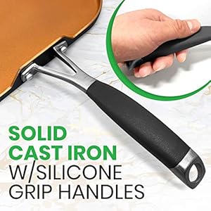 Nutrichef copper pan non stick coating inside hard anodized look heat resistant lacquer outside silicone handle ncsqpa 1 griddle  urban country home decor